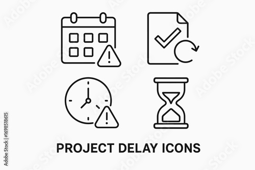 Project Delay Icons – Deadline Warning, Time Management, Late Schedule
