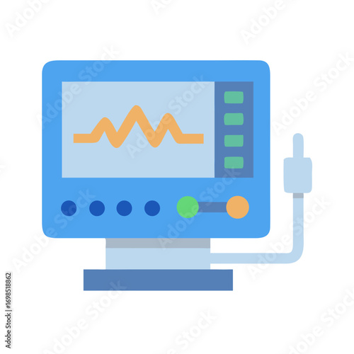 Flat Vector Medical Monitor Displaying Heart Rate Data Illustration