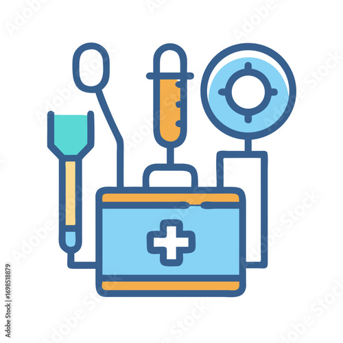 Medical equipment line art illustration on solid black background