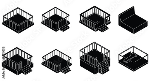 various designs of black cages arranged in grid pattern