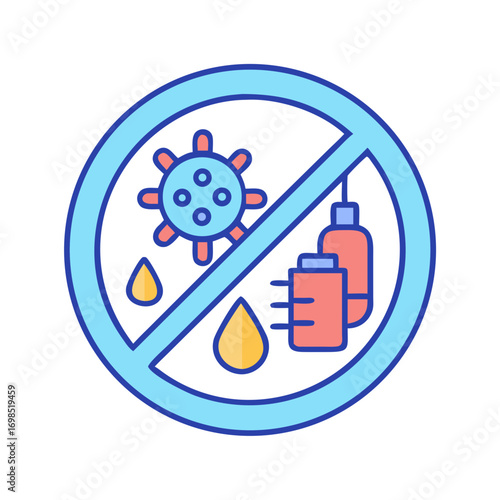 Conceptual flat design illustration showing prohibition of bacteria and liquids