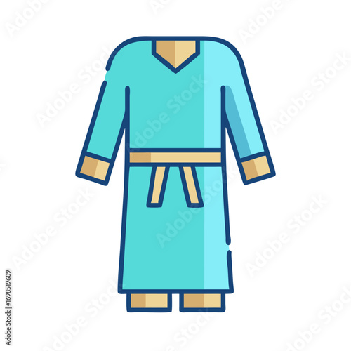 Flat design illustration of a long blue belted robe
