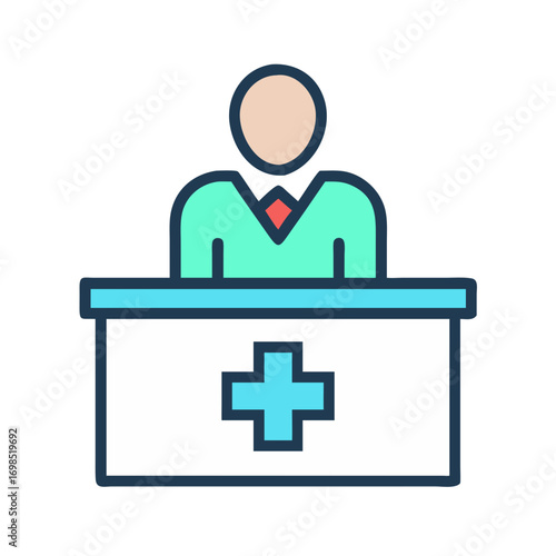 Hospital receptionist illustration, minimal style icon on black background