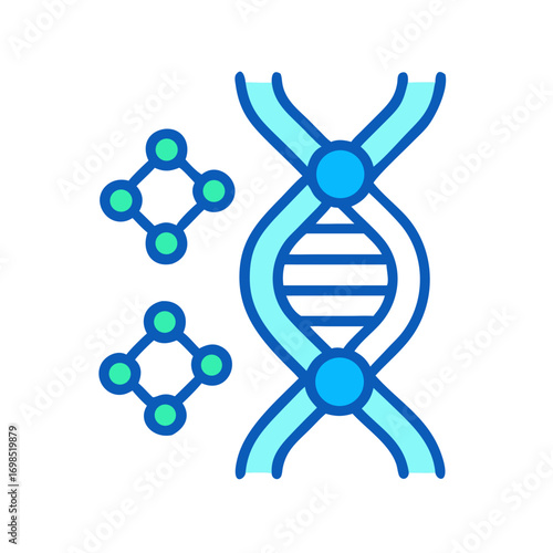 Stylized DNA and molecular structure in blue tones