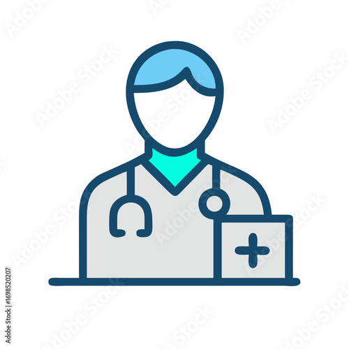 Flat design icon of doctor with stethoscope and medical sign