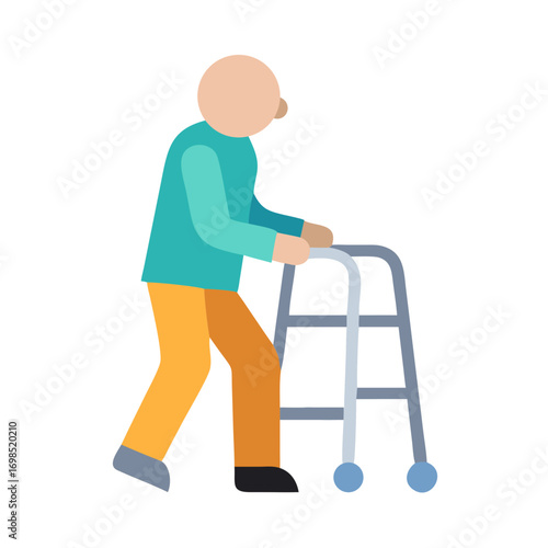 Senior man using walker icon on black background