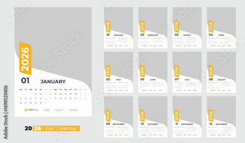 Wall Calendar 2026, calendar template design 2026