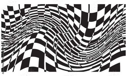 Abstract Wavy Black and White Checkerboard Pattern