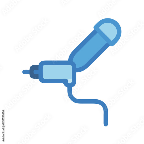 Blue microphone with cord on black background illustration