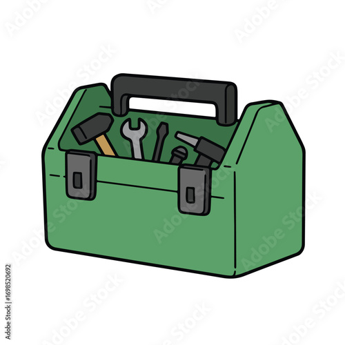 Green toolbox with tools