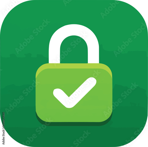 Green padlock with checkmark icon security and protection silhouette