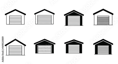 various garage designs displayed in black and white illustrations