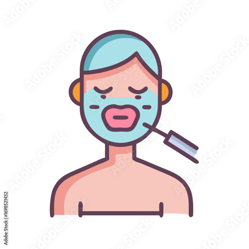 Woman Applying Face Mask with Applicator Flat Vector Icon