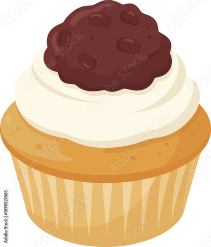 Japanese Sweet Cupcake with Red Bean Paste and Cream Vector