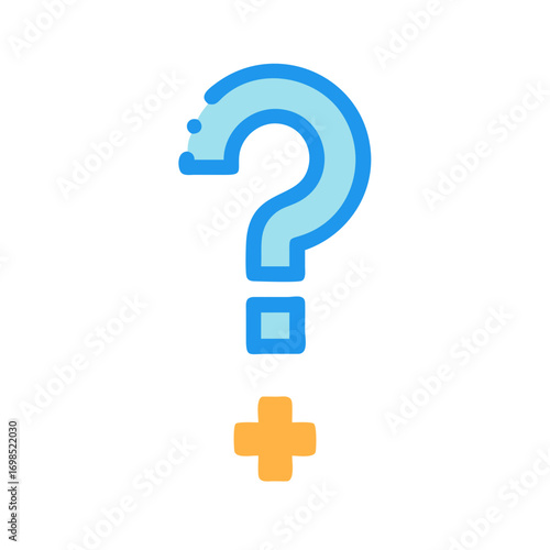 Light blue question mark with golden cross symbol on black