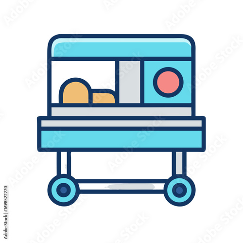 Illustration of an incubator baby cart with patient inside