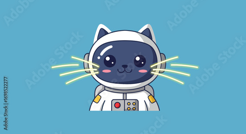 Cute cartoon cat astronaut in a white suit blue helmet