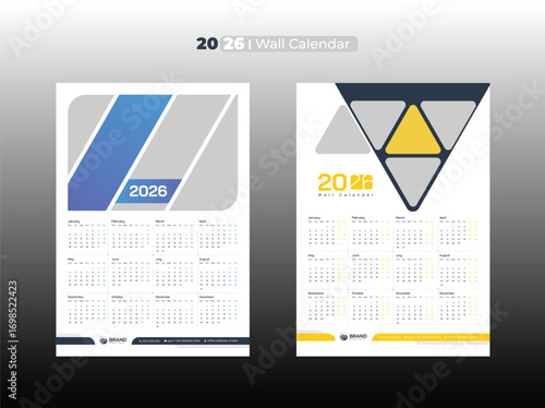 Wall Calendar 2026, 1 page calendar template design 2026, one page calendar 2026
