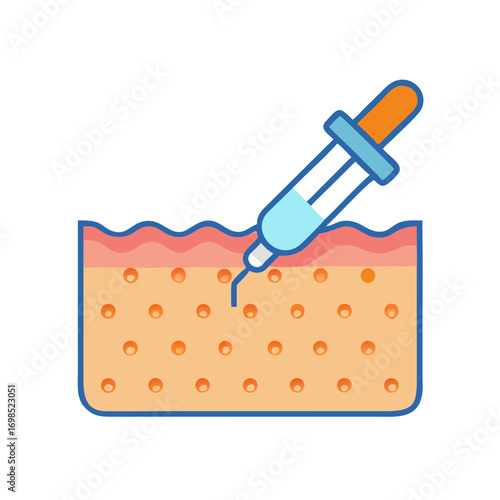 Cosmetic procedure with injection on skin flat design icon