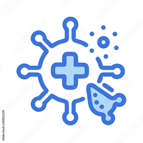 Icon of coronavirus with medical cross shows protection