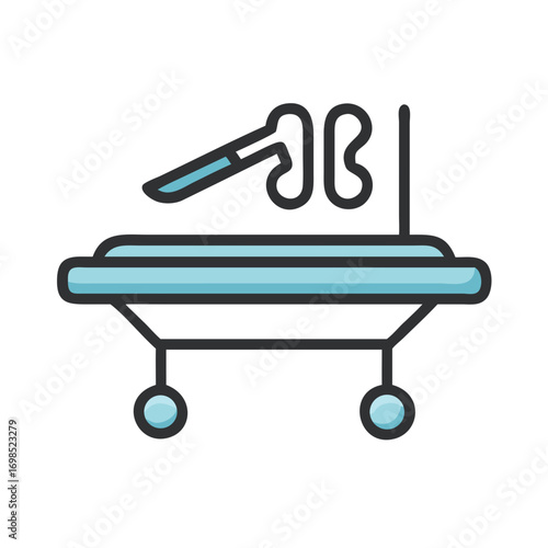 Flat Illustration of Operating Table with Surgical Equipment Icon