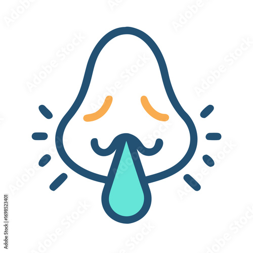 Cartoon Illustration of runny nose with face, cold symptom