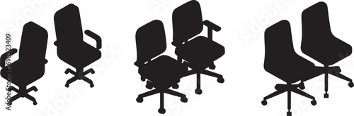 Two black office chairs in isometric view silhouette