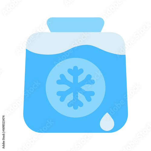 Cold pack illustration with snowflake symbol on black background