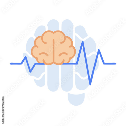Human brain activity symbol with wave in flat design