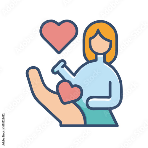 Love and care in the hand illustration design