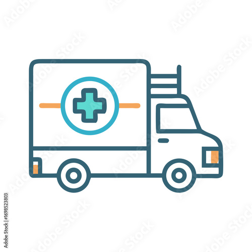 Graphic ambulance illustration on black background for medical uses