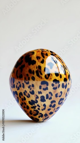 A heart with leopard print is sitting on a white surface. The heart is made of glass and has a shiny finish