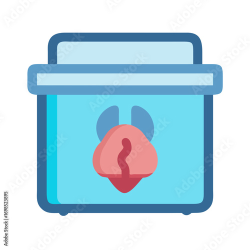 Illustration of stylized light blue lungs in a container