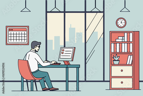 business people working, with office supplies around	
