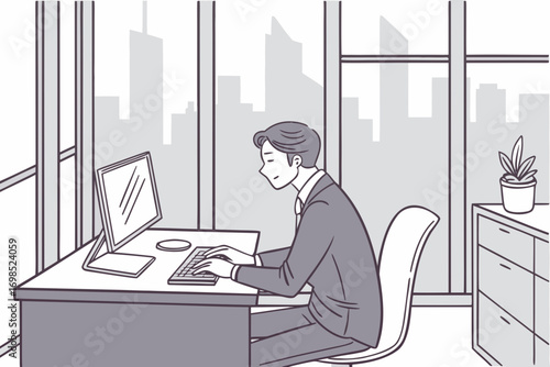 business people working, with office supplies around	