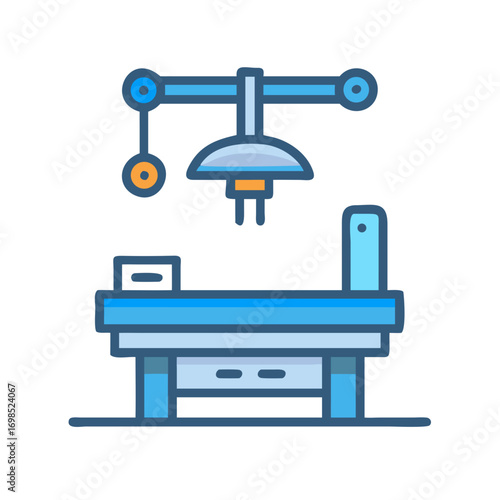 Blueprint icon of a generic machine workstation with lamp