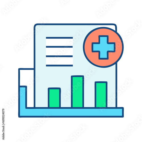 Medical data report with chart and plus sign icon