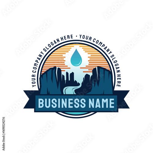 Abstract of Grand canyon design vintage emblem with droplet