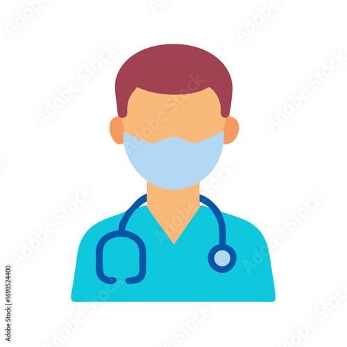 Icon illustration of medical professional wearing mask and stethoscope