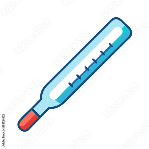 Illustration of a glass mercury thermometer on black background