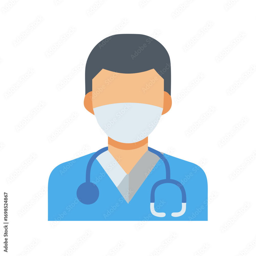 Fototapeta premium Doctor or nurse in mask simple flat illustration