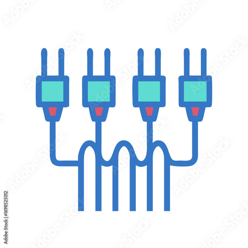 Network cables and jacks illustration in flat line style