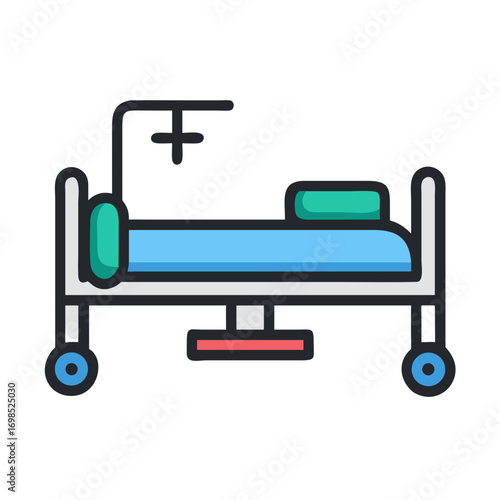 Stylized hospital bed icon featuring medical equipment design