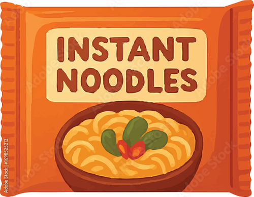 Instant Noodles Packet with Veggies Illustration