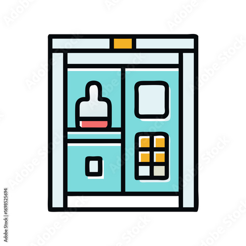 Modern display case with shapes in a flat style