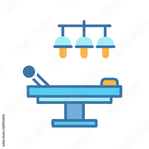 Minimalist illustration of an operating room surgical table and lights