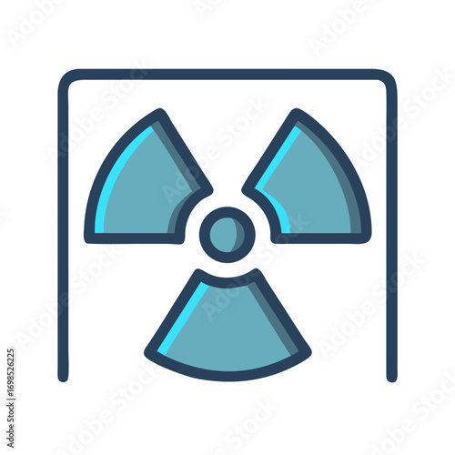 Blue radioactive hazard symbol in simple box frame