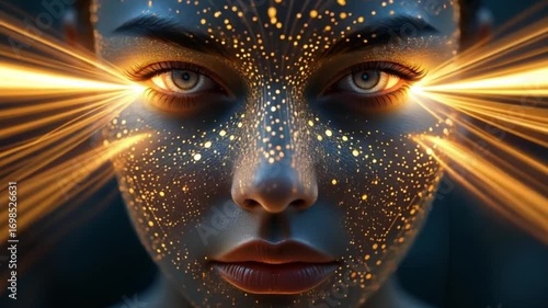 Starlit Circuitry Face - 4K Digital Human Fusion for Sci-Fi Portraits & Tech Art Projects  
