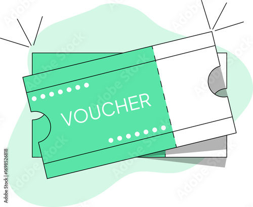 Stack of Teal and White Vouchers with Sparkle Effect.