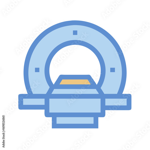 Light blue CT scan machine in black background illustration